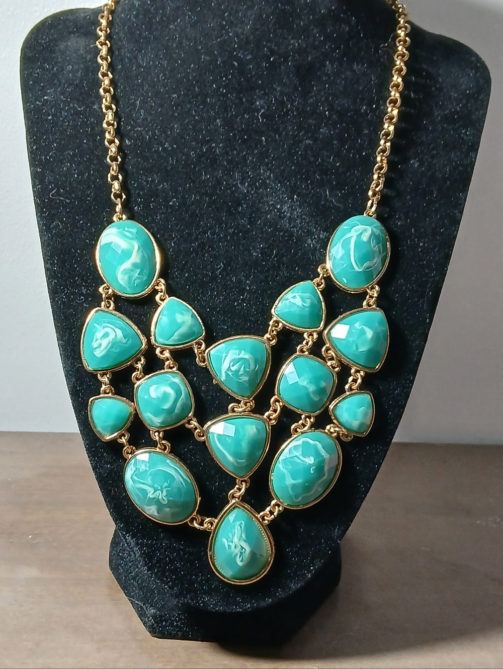Charming Charlie Faux Turquoise Gold Tone Bib Necklace